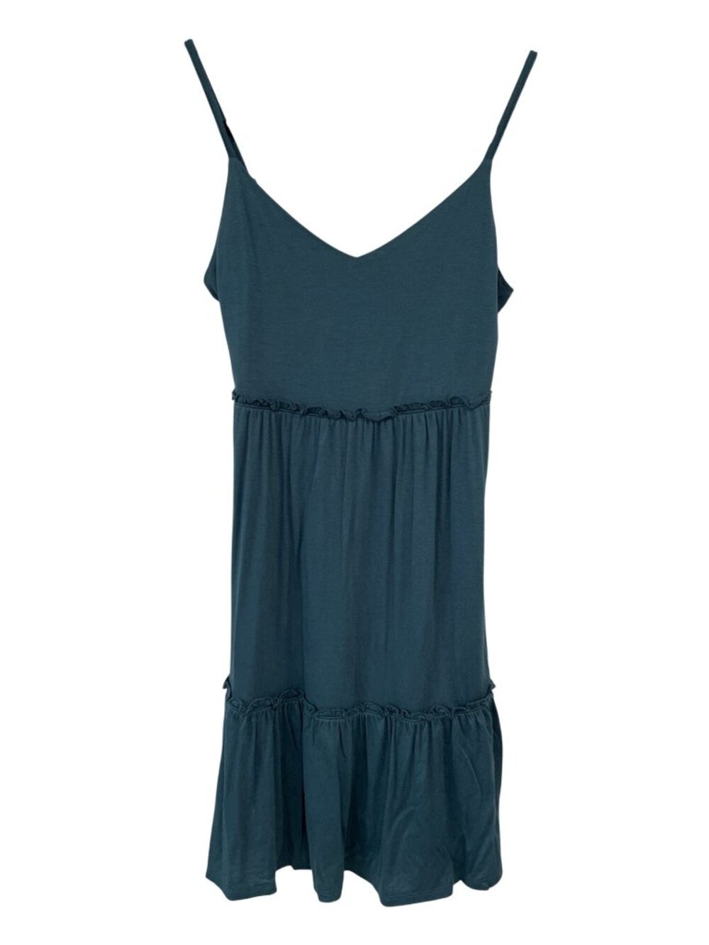 Pink Rose Tiered Mini Dress Small Ruffle Sleeveless V-Neck Teal Coastal Boho NEW